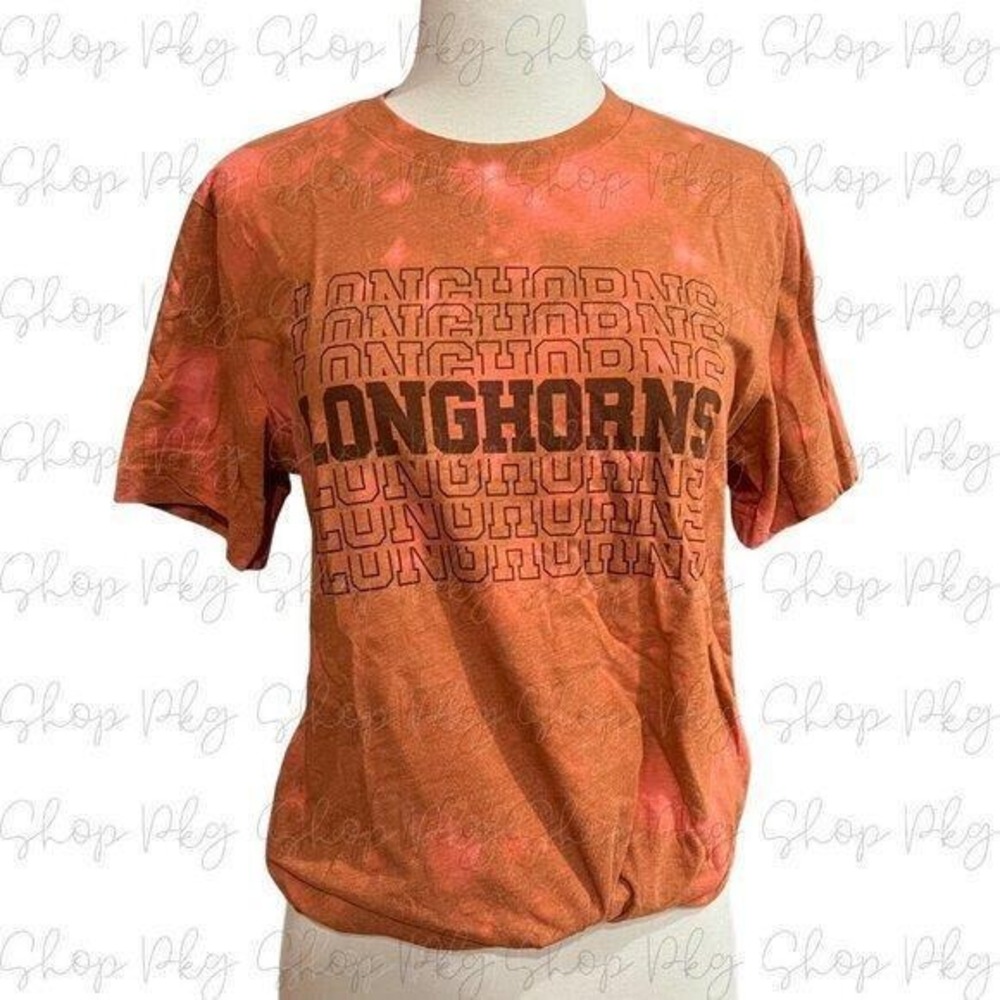 Longhorns Stacked Bleached Dyed Graphic Tee 2XL Orange Black Texas Team NWT